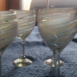 Set of 4 handblown wine glasses.